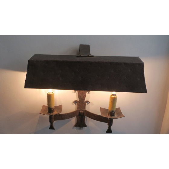 Image 1 of Pair of vintage patinated wrought iron wall lamps, 1960