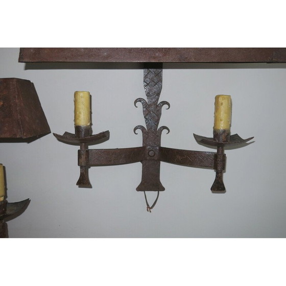 Image 1 of Pair of vintage patinated wrought iron wall lamps, 1960