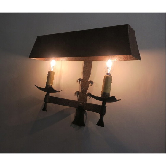 Image 1 of Pair of vintage patinated wrought iron wall lamps, 1960