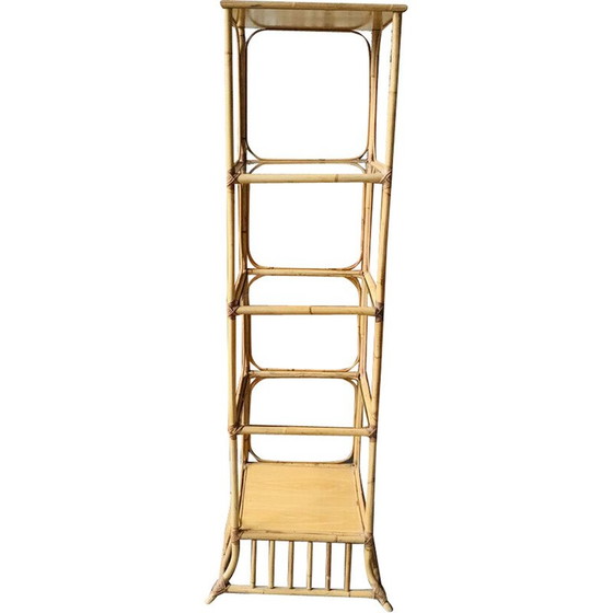 Image 1 of Rattan and glass vintage shelf