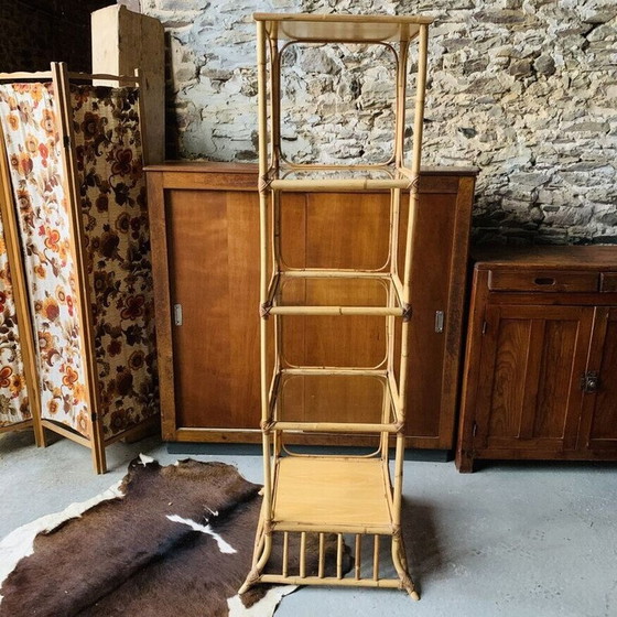 Image 1 of Rattan and glass vintage shelf