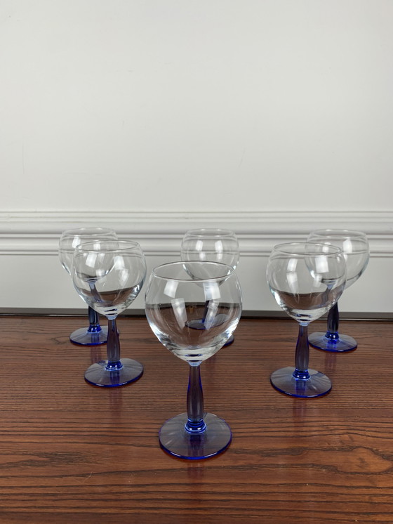 Image 1 of Set Of 6 Blue Stemmed Glasses