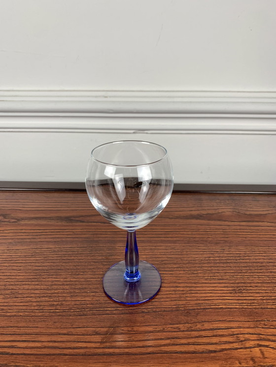 Image 1 of Set Of 6 Blue Stemmed Glasses