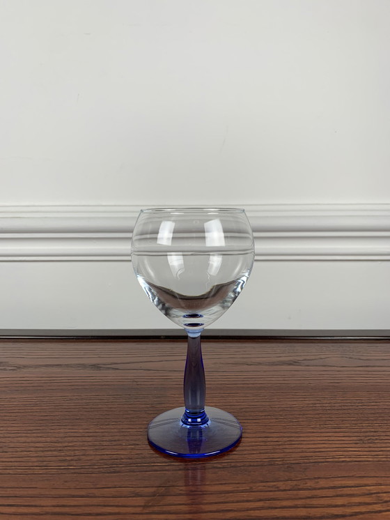 Image 1 of Set Of 6 Blue Stemmed Glasses