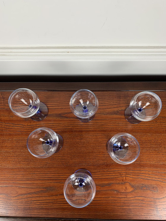 Image 1 of Set Of 6 Blue Stemmed Glasses