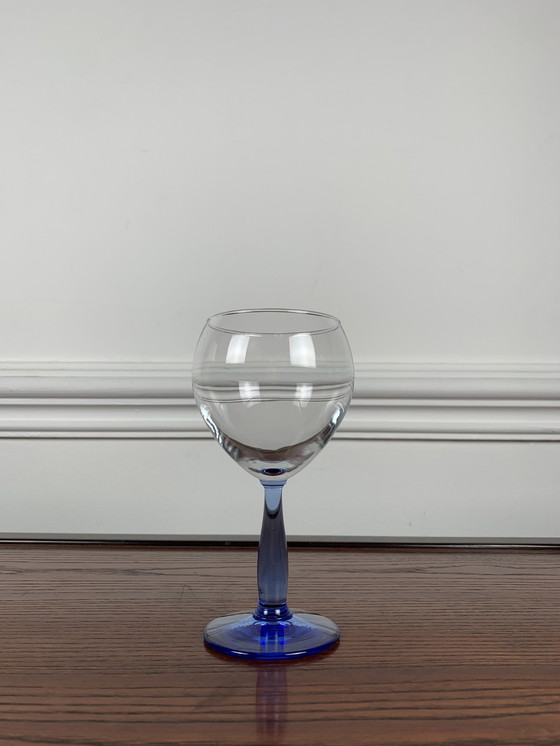 Image 1 of Set Of 6 Blue Stemmed Glasses