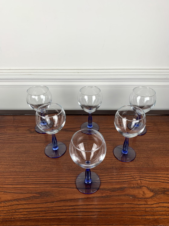 Image 1 of Set Of 6 Blue Stemmed Glasses