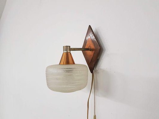 Danish glass and copper wall lamp