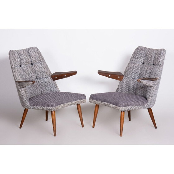 Image 1 of Pair of grey mid century armchairs, Czechia 1950s