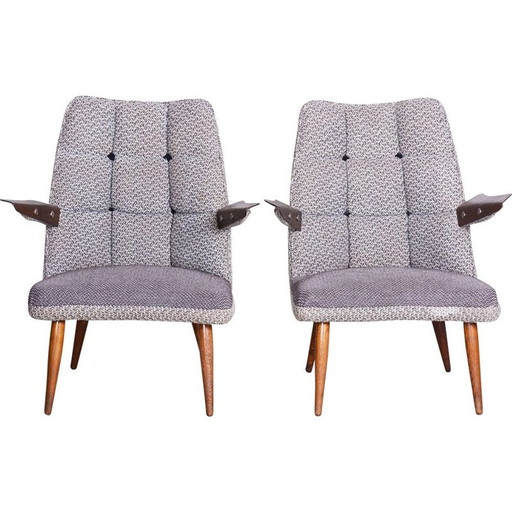 Pair of grey mid century armchairs, Czechia 1950s
