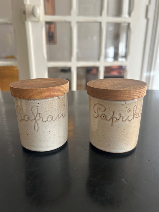 7 Stoneware Spice Jars