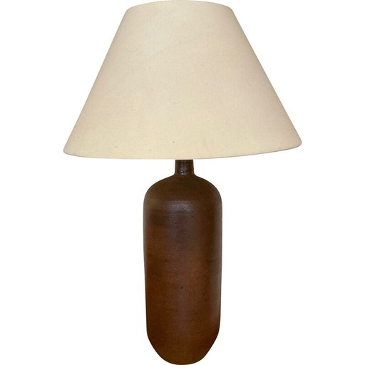 Lampada vintage in gres smaltato e tessuto beige di Pierre Digan
