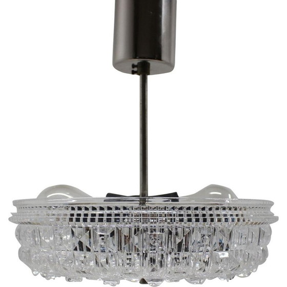 Image 1 of Vintage chrome and glass chandelier by Šenov, Czechoslovakia 1960