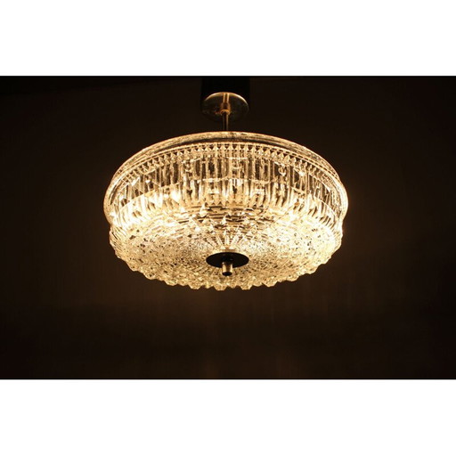 Vintage chrome and glass chandelier by Šenov, Czechoslovakia 1960