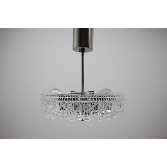 Image 1 of Vintage chrome and glass chandelier by Šenov, Czechoslovakia 1960