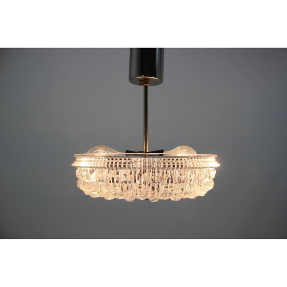 Image 1 of Vintage chrome and glass chandelier by Šenov, Czechoslovakia 1960