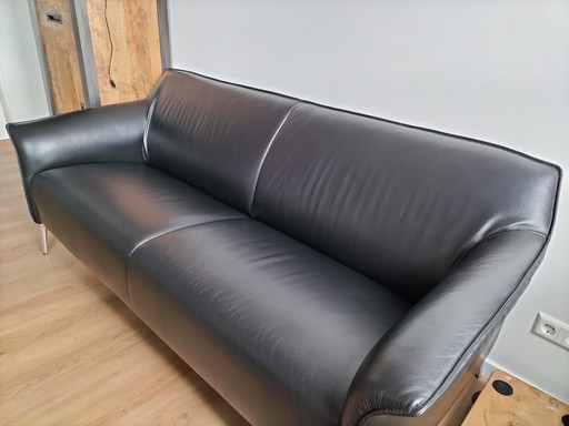 Leolux Mayon 3 Seater Black Leather Sofa