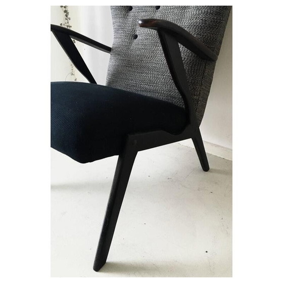 Image 1 of Black and grey wingback chair - 1950s