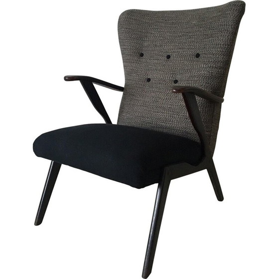 Image 1 of Black and grey wingback chair - 1950s