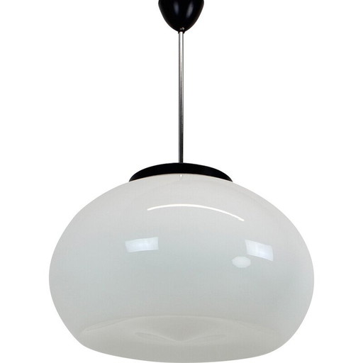 Vintage pendant lamp in glass, chrome and metal, Czechoslovakia 1960s