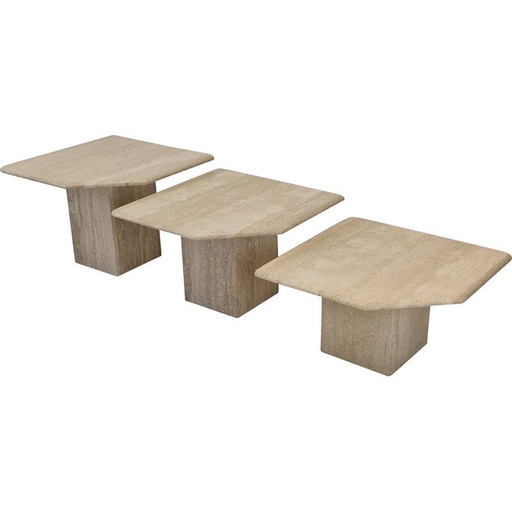 Set of 3 vintage travertine side tables, Italy 1980