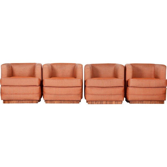 Image 1 of Set of 4 vintage Art Deco armchairs in beech and walnut veneer, Czechoslovakia 1920