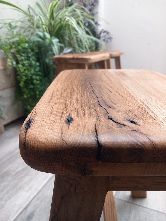 Image 1 of 3x Tabourets Vintage elstar bois de chêne recyclé