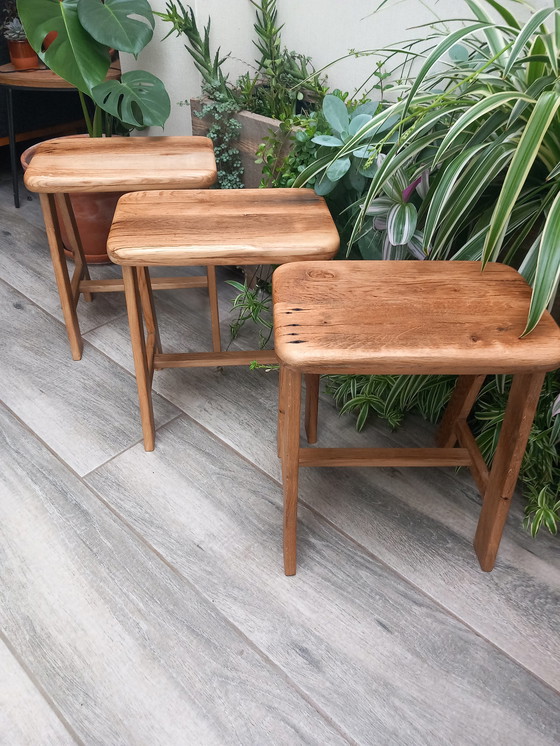 Image 1 of 3x Vintage Stools elstar recycled oak wood
