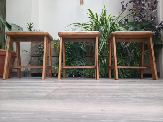 Image 1 of 3x Vintage Stools elstar recycled oak wood