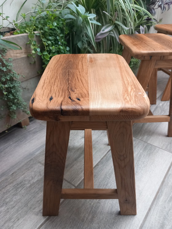 Image 1 of 3x Vintage Stools elstar recycled oak wood