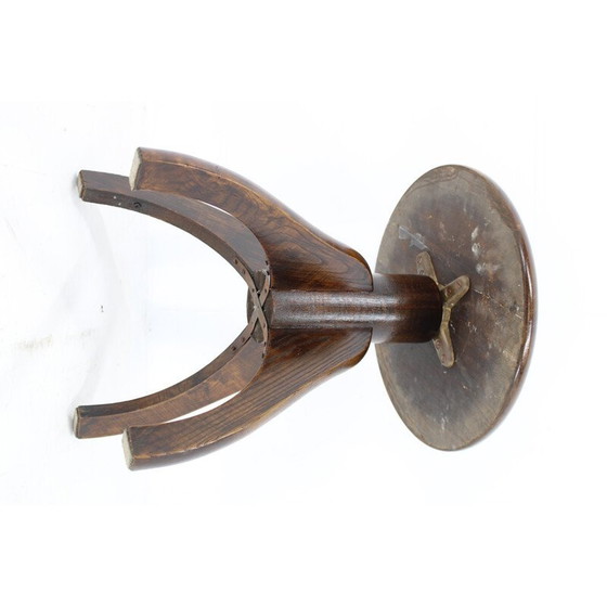 Image 1 of Vintage swivel stool in stained beech for piano, Czechoslovakia 1950