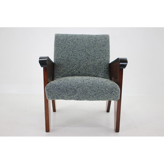 Image 1 of Vintage oakwood and fabric armchair, Czechoslovakia 1960