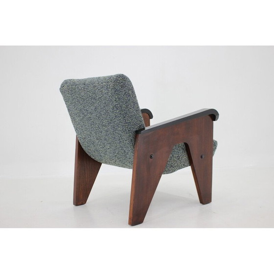 Image 1 of Vintage oakwood and fabric armchair, Czechoslovakia 1960