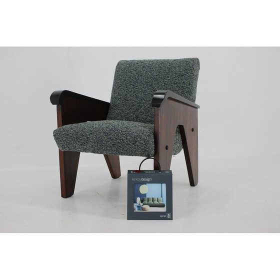 Image 1 of Vintage oakwood and fabric armchair, Czechoslovakia 1960
