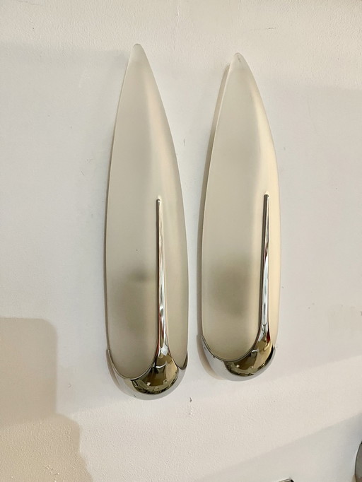 Pair Of Wall Lights By Idearte, Smoked Glass And Silver Metal, Spain, 1980