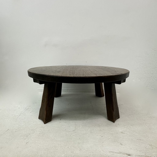 Coffee table solid oak wood around 1970s Brutalist