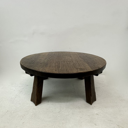 Coffee table solid oak wood around 1970s Brutalist