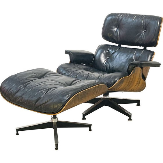 Image 1 of Vintage armchair with ottoman in Rio rosewood by Charles and Ray Eames, 1970