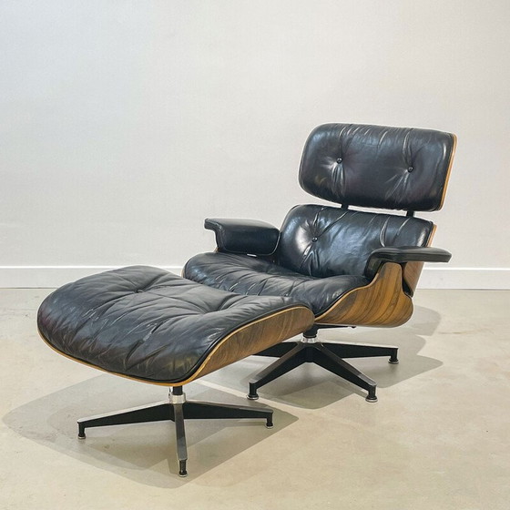 Image 1 of Vintage armchair with ottoman in Rio rosewood by Charles and Ray Eames, 1970