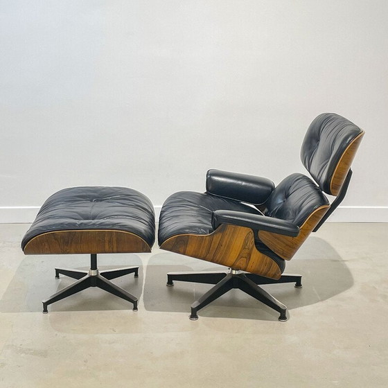 Image 1 of Vintage armchair with ottoman in Rio rosewood by Charles and Ray Eames, 1970