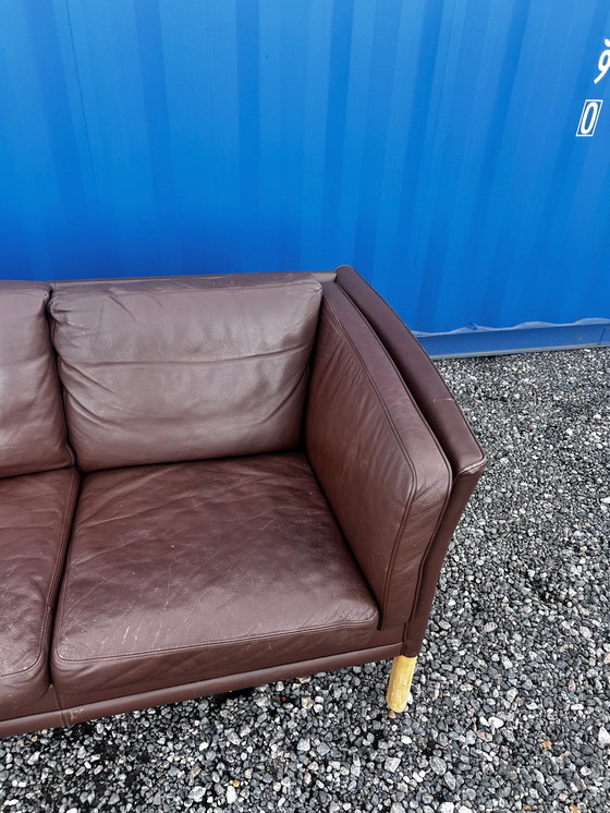 Image 1 of Danish Three Seater Brown Leather Sofa 1970S