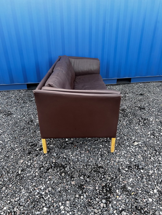 Image 1 of Danish Three Seater Brown Leather Sofa 1970S