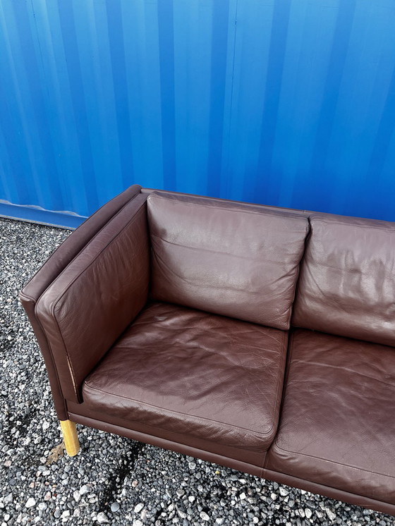 Image 1 of Danish Three Seater Brown Leather Sofa 1970S