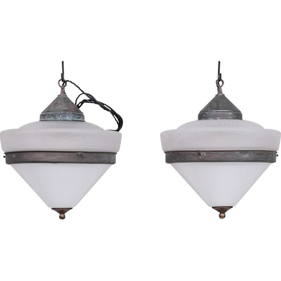 Image 1 of Coppia di lampade a sospensione in vetro vintage, Francia 1920