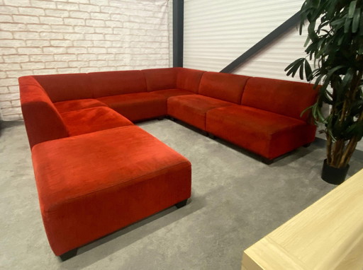 Beautiful Montel Red Fabric U Sofa Set