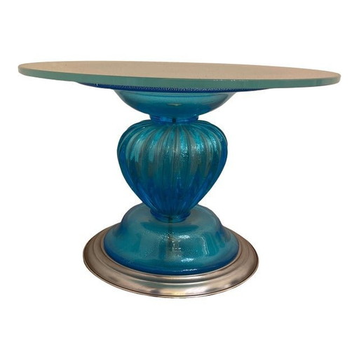 1980S Italian Venetian Blue And Silver Murano Glass Style Coffee Table