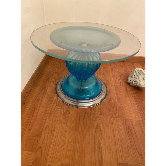 Image 1 of 1980S Italian Venetian Blue And Silver Murano Glass Style Coffee Table