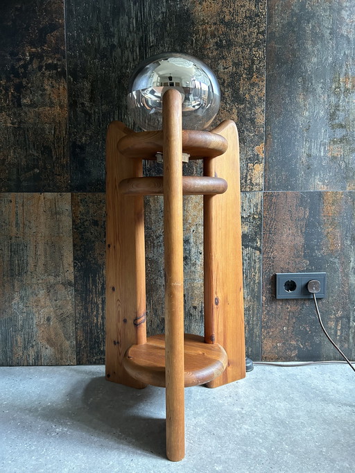 Brutalist oak floor lamp 1970s