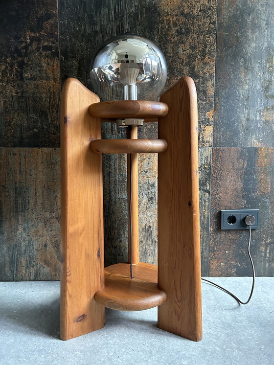 Image 1 of Brutalist oak floor lamp 1970s