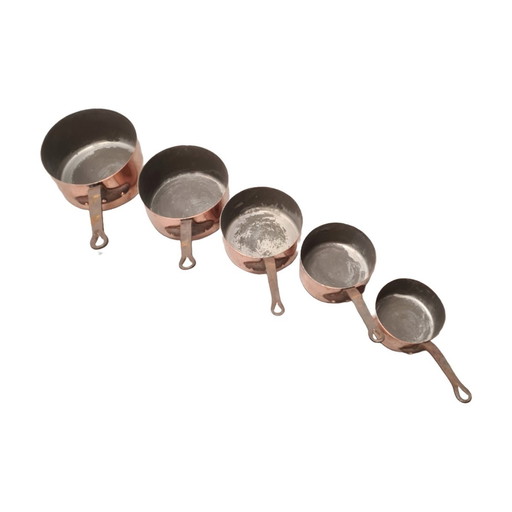 Antique French Copper Pans Set, Late 19th Century.